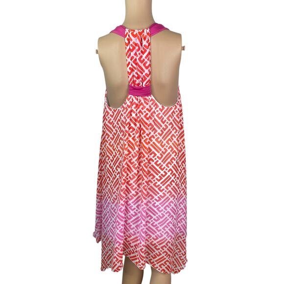 Jantzen Pink Orange Geometric Print Asymmetric Swim Cover Up Dress SZ M/L - Picture 8 of 10